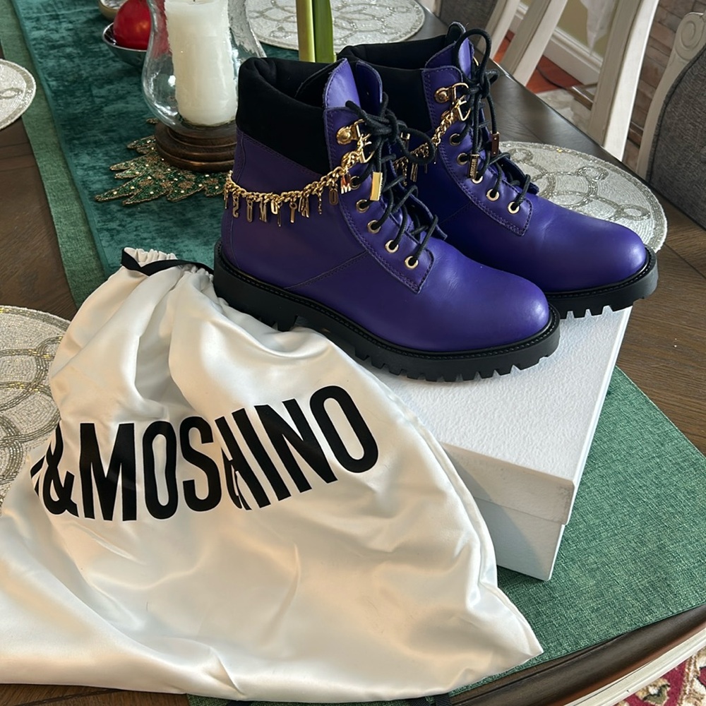 Moschino Purple Lace Up Boots